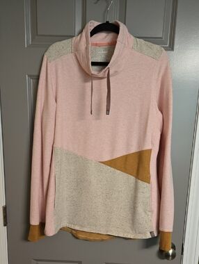 L.L. Bean Women's Pink Colorblock Funnel Neck Sweatshirt